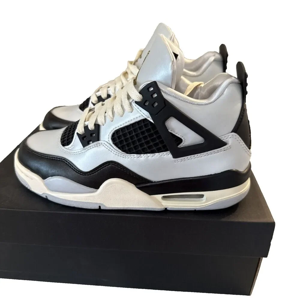 Nike Air Jordan 4 Retro GS Platinum Gold Unisex 4.5Y HighTop Sneakers FZ8585-070